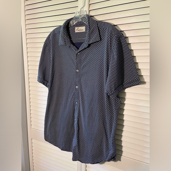 California Shirt Co Short Sleeve Button Down Shirt Blouse Blue White Size Large - Picture 4 of 11